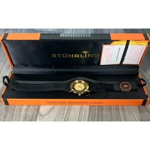 STUHRLING MEN'S‎ WINCHESTER 42MM BLACK SILICONE BAND STEEL CASE QUARTZ WATCH